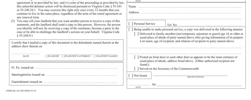 Step no. 4 of filling in Form Dc 421