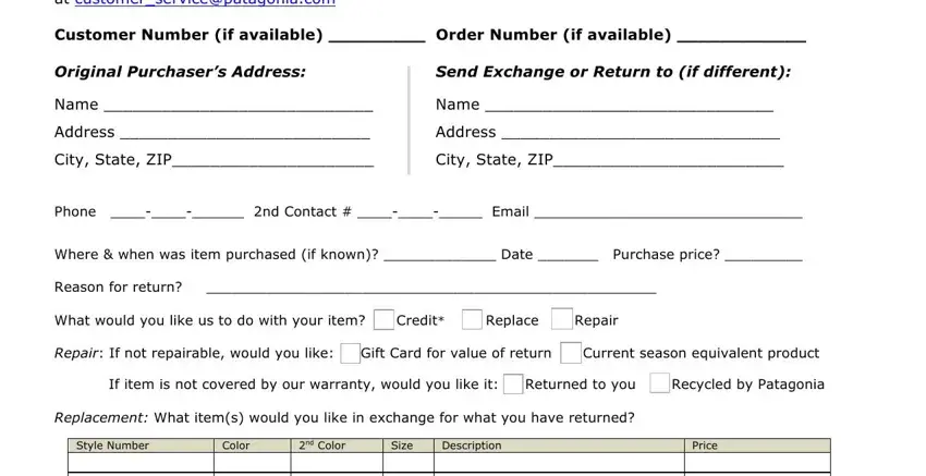Filling out section 1 in patagonia returns department