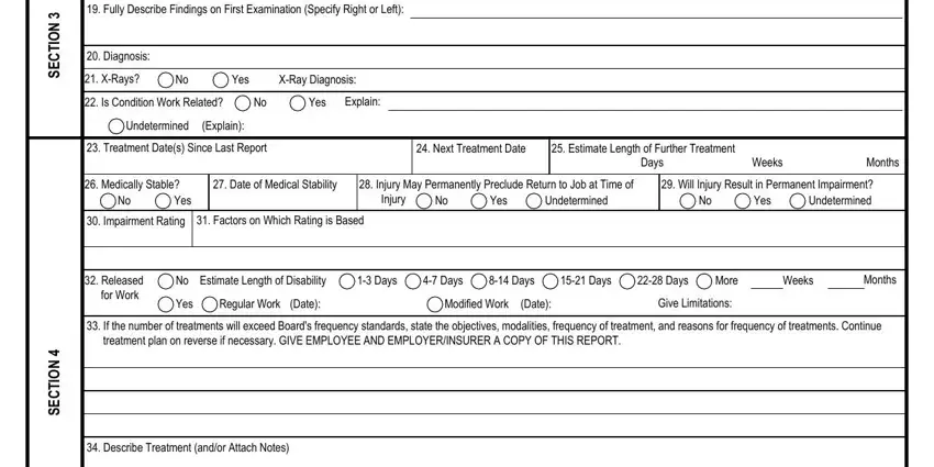 Undetermined, Is Condition Work Related, and Next Treatment Date in physicians report