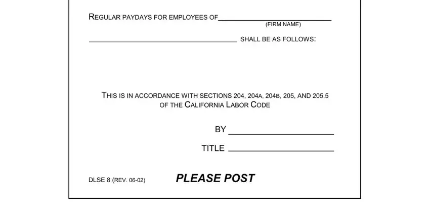 Stage no. 1 for filling in ca payday notice