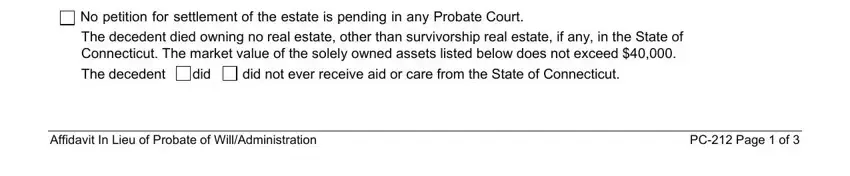 PC Page  of, No petition for settlement of the, and Affidavit In Lieu of Probate of in pc 212