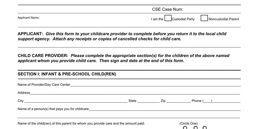 Stage # 1 of completing verification of child care form