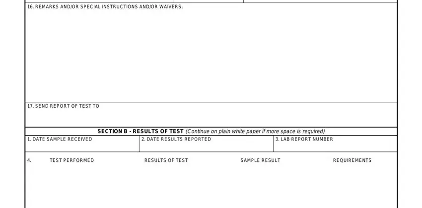LAB REPORT NUMBER, RESULTS OF TEST, and DATE SAMPLE RECEIVED in sba form 1222
