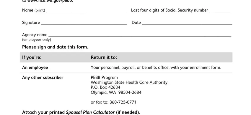 PEBB Program Washington State, Your personnel payroll or benefits, and Agency name  employees only of Form Hca 50 224