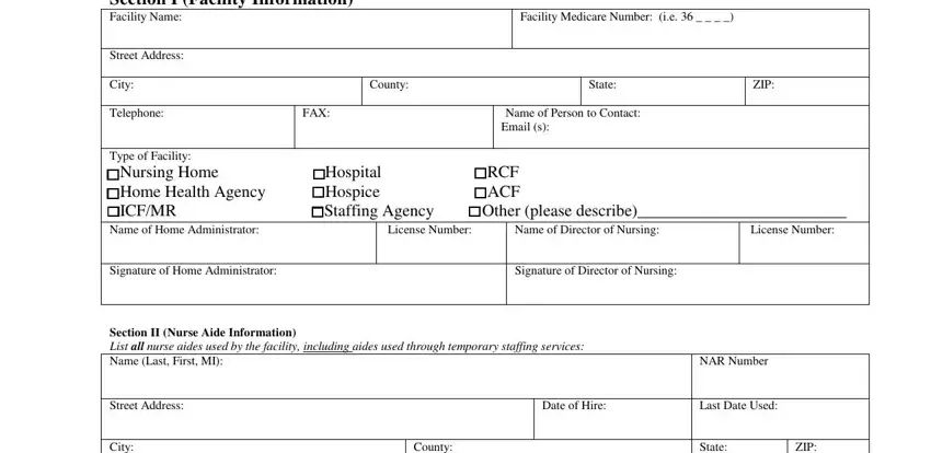 Hospital  Hospice  Staffing Agency, RCF  ACF  Other please describe, and Name of Director of Nursing of ohio aide form printable