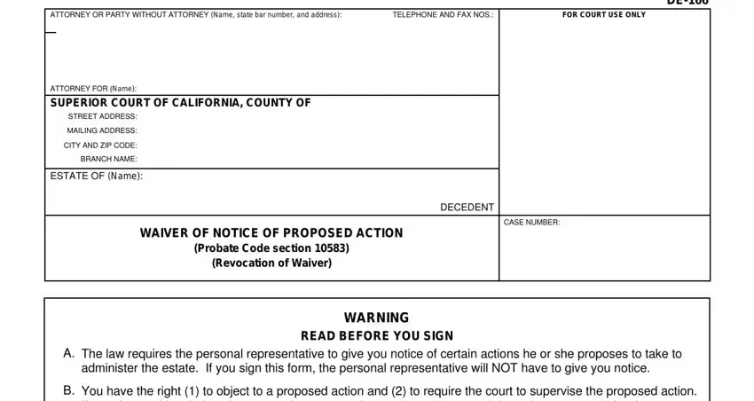 Filling out section 1 of ca waiver probate