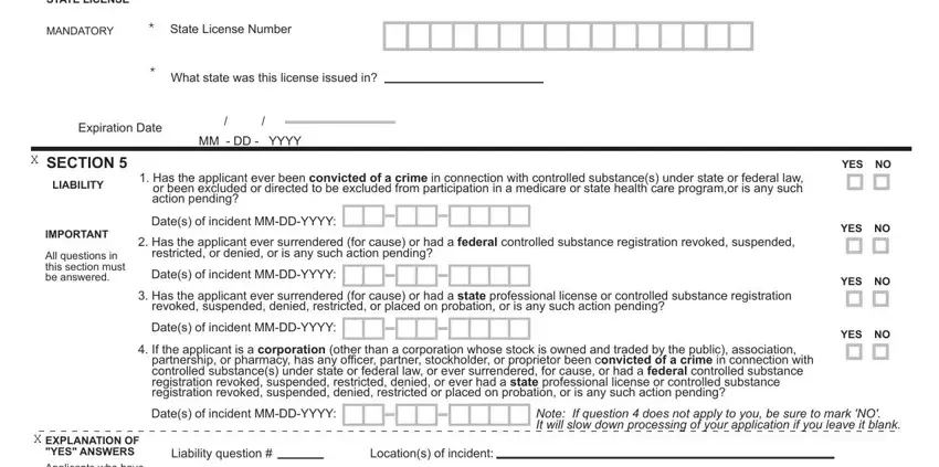 Filling out section 3 in form dea 224 application form form