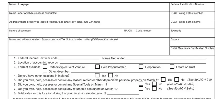 Stage number 1 for filling out 103-I