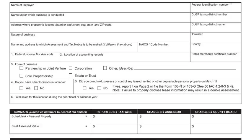 Filling out segment 1 of Form 103 Short