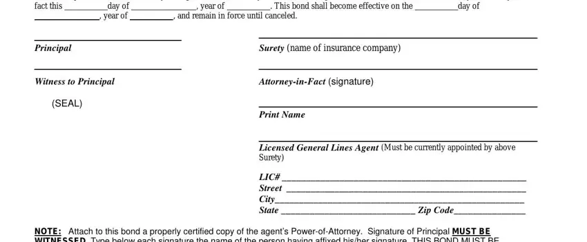 NOTE Attach to this bond a, SEAL, and Print Name Licensed General Lines in Form Dfs H2 72