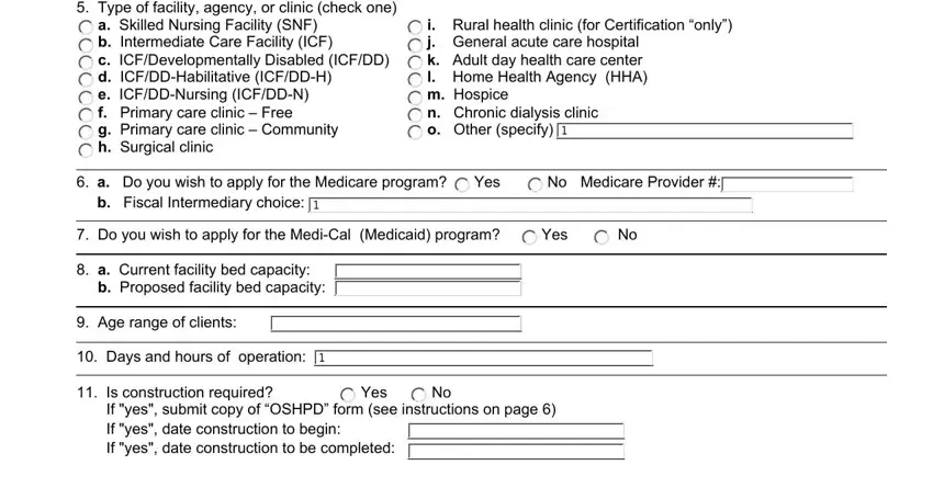 If yes submit copy of OSHPD form, Medicare Provider, and Is construction required in hs200