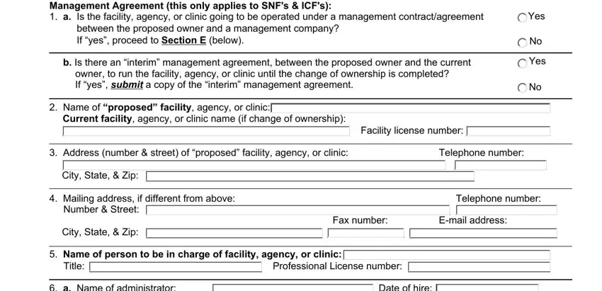 Management Agreement this only, Facility license number, and Number  Street of hs200