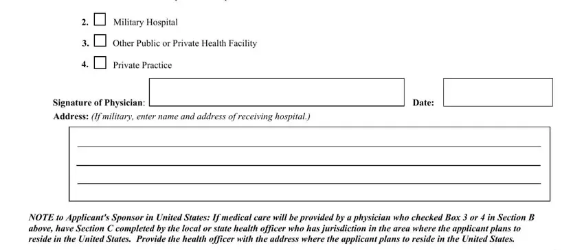 Private Practice, NOTE to Applicants Sponsor in, and Military Hospital in Form I 602