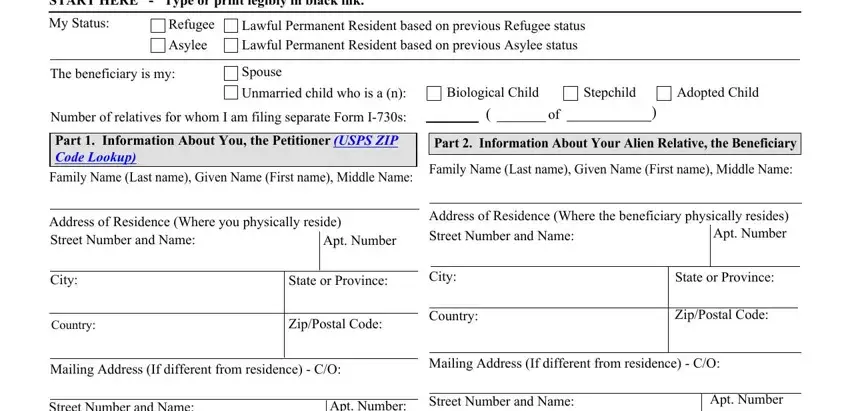 Filling in part 1 in i 730 uscis form