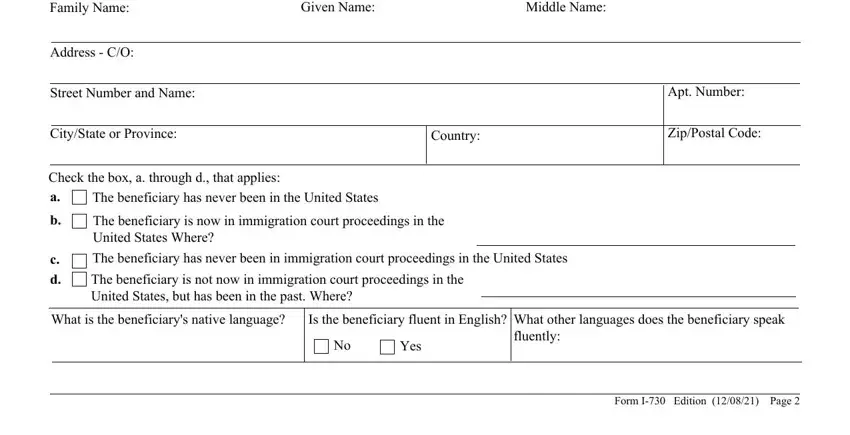 Filling out part 4 of i 730 uscis form