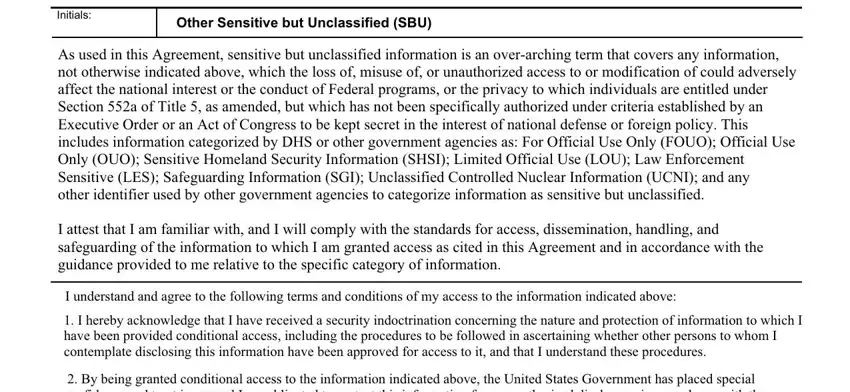 Other Sensitive but Unclassified, As used in this Agreement, and Initials of dhs non disclosure form 11000 6