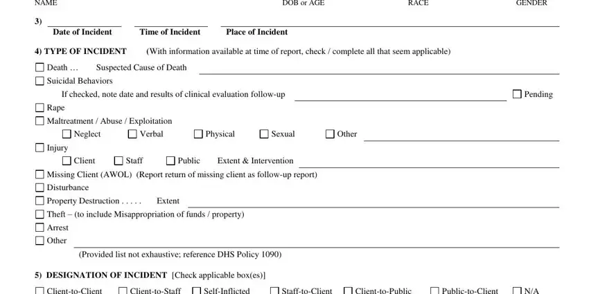 Filling out segment 2 in incident report applicable blank