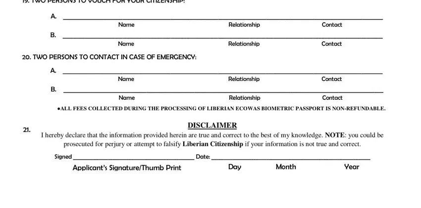 Filling in part 3 in liberia birth certificate form