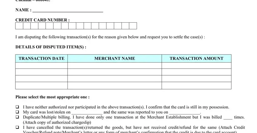 Step no. 1 of submitting credit card dispute form hdfc