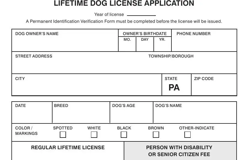 Filling in section 1 in dog license lifetime pa