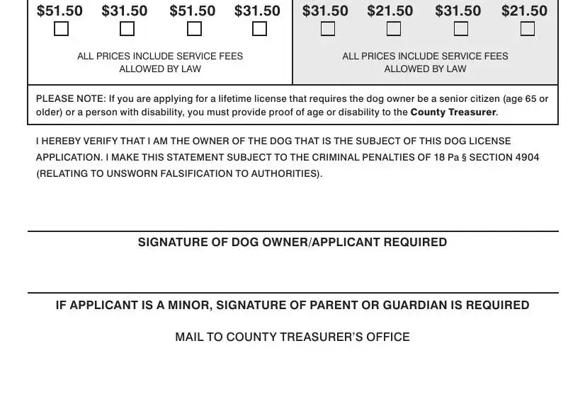 Filling in segment 2 in dog license lifetime pa