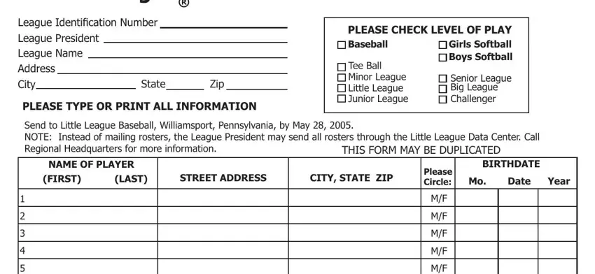 Find out how to fill in little league blank roster fillable portion 1