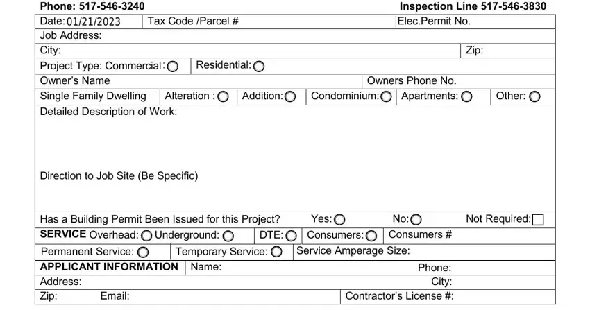 Stage number 1 for completing michigan electrical permit application county