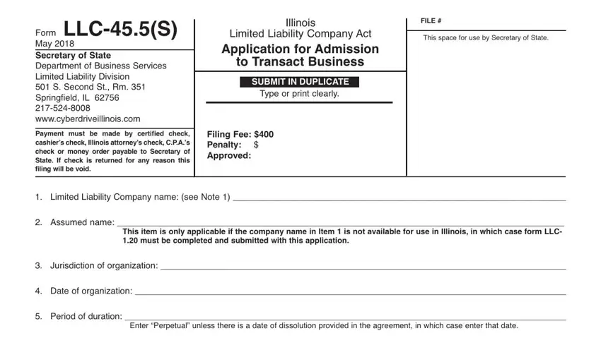 How you can fill out Illinois Form Llc 45 5 - Fill Online stage 1