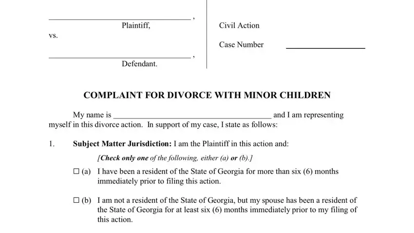 Part # 1 for filling out georgia divorce minor children