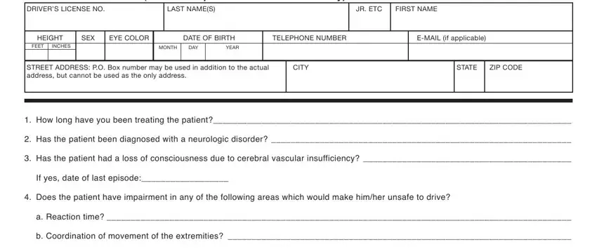 Filling out segment 1 of neurological form printable