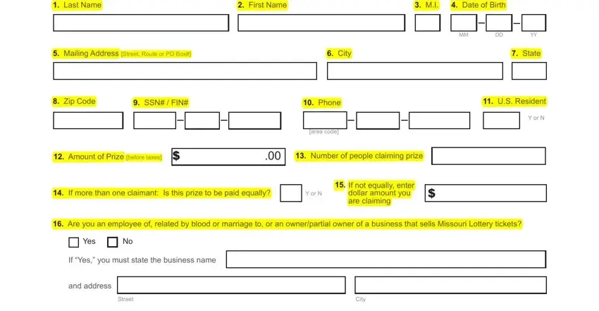 Filling out segment 1 in missouri lottery claim form