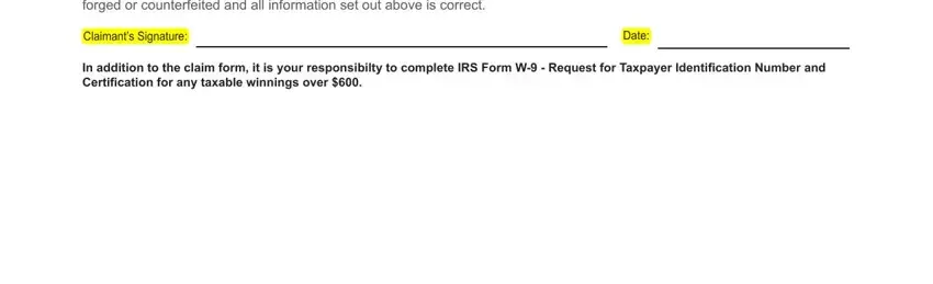 Filling out segment 2 of missouri lottery claim form