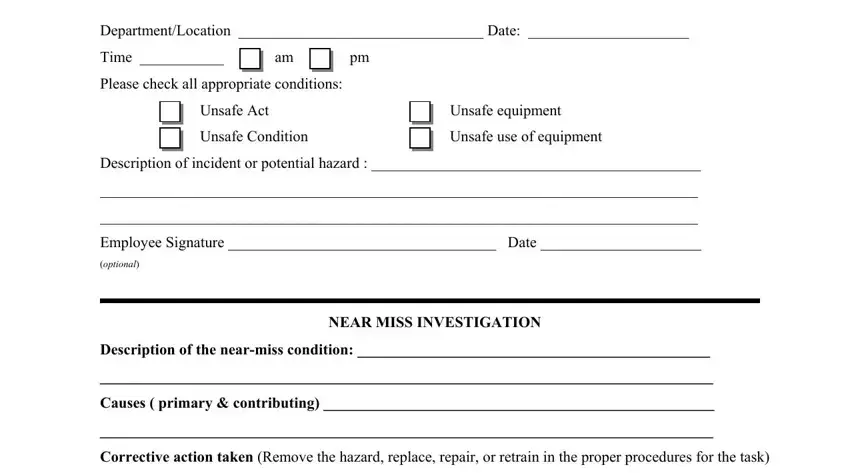 near miss form conclusion process described (stage 1)