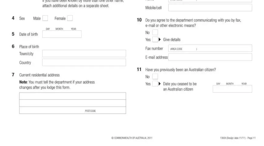 this field, next field, and other fields in australian citizenship application form