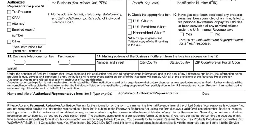 Filling out part 5 of irs form agent