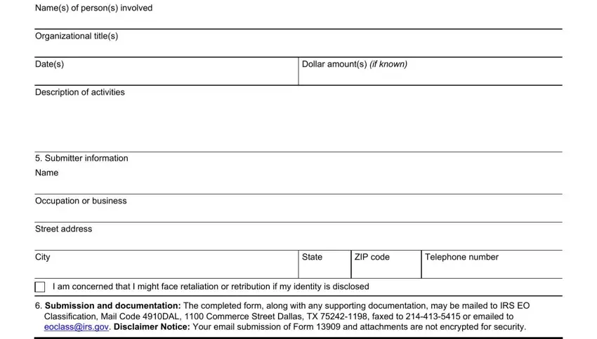 irs form 13909 form completion process shown (step 2)