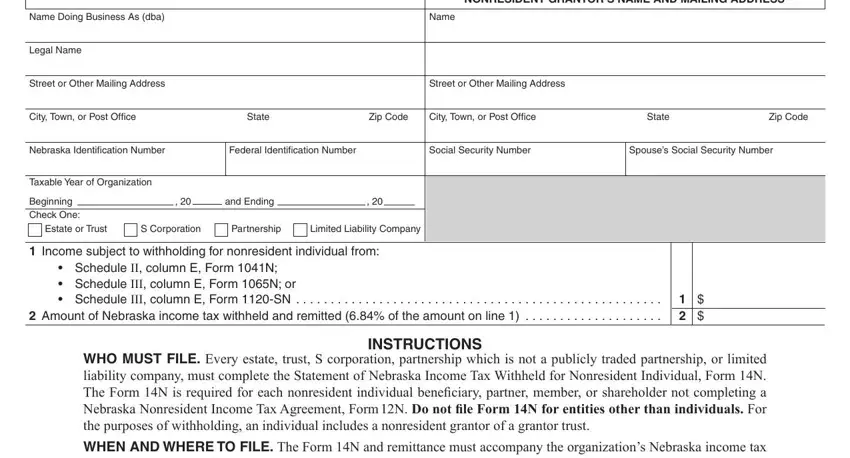 Filling out segment 1 of Nebraska Form 14N