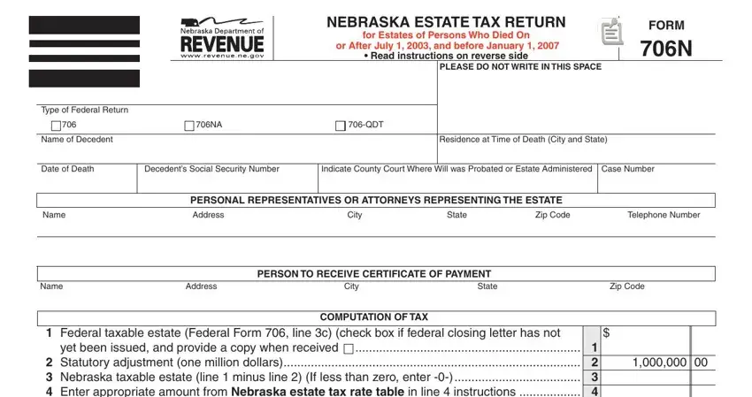 Filling in section 1 of Nebraska Form 706N