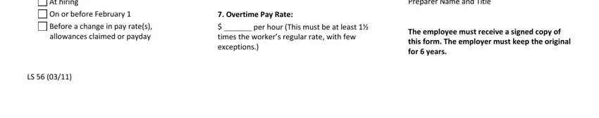 Overtime Pay Rate, per hour This must be at least, and At hiring of ls 56 form