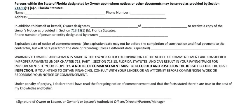 Stage number 1 of filling in notice of commencement form port st lucie