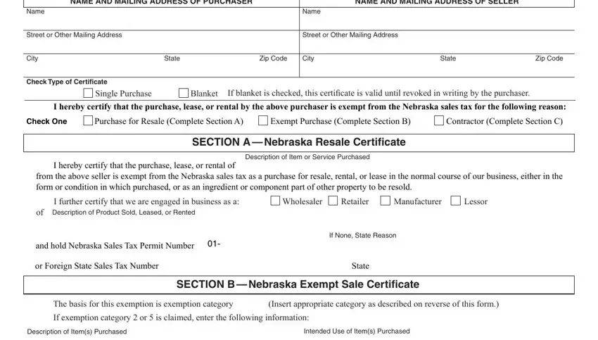 Completing segment 1 in nebraska tax exempt form 13 online