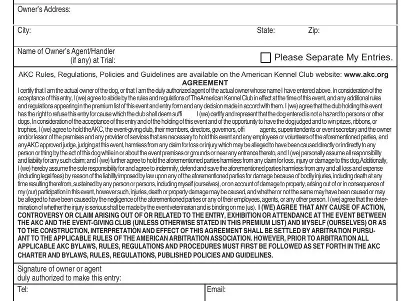 State, Signature of owner or agent duly, and City in akc lure coursing entry forms