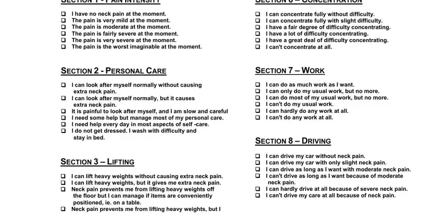 neck index disability form printable completion process detailed (portion 1)