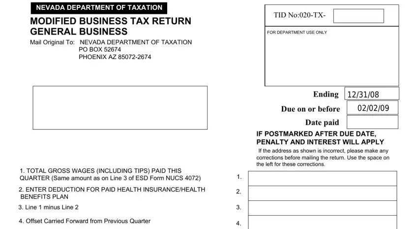 How one can complete Nevada Modified Tax Return Form step 1