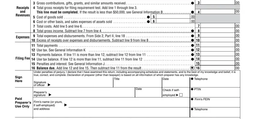 Cost of goods sold, Preparers signature, and Title of california form 199