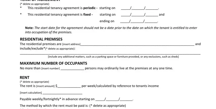 Filling out segment 3 of tenancy agreement wa