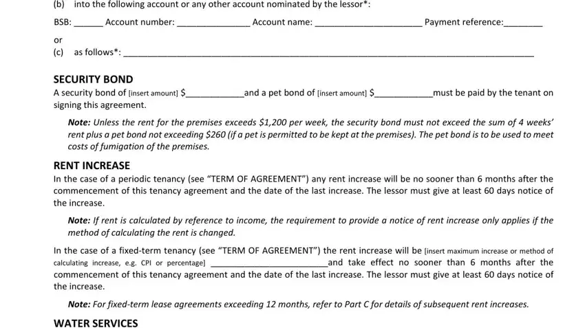 Note If rent is calculated by, WATER SERVICES Is scheme water, and Note Unless the rent for the of tenancy agreement wa