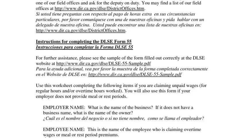 Step number 1 for filling out dsle form 55 ovetime pay pdf