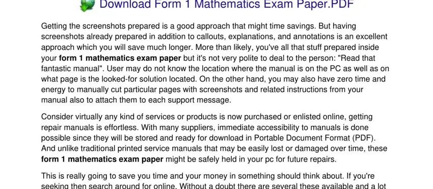 Writing section 1 in form 1 mathematics exam paper