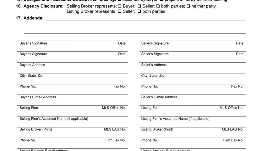 Sellers Address, Addenda, and Buyers Signature inside form estate purchase agreement form